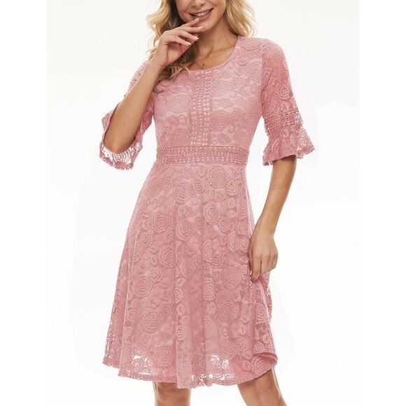 Women Wedding Dress Lace Bridesmaid Vintage Formal Cocktail Party Swing Dresses - Picture 4 of 6